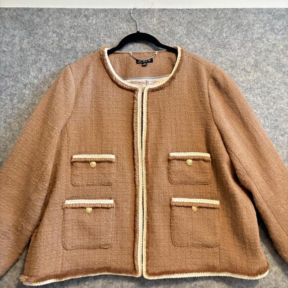 J Crew Jacket Womens Size 22 Plus Brown Tweed Frances Lady Lined Hook Eye Trim - Picture 1 of 16